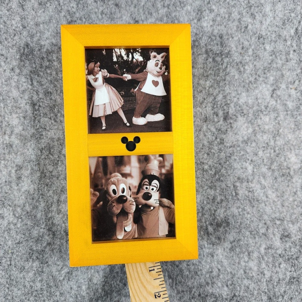 Disney Parks Mickey Mouse Triple Picture Frame Yellow 6 Photo Folding Decor Home